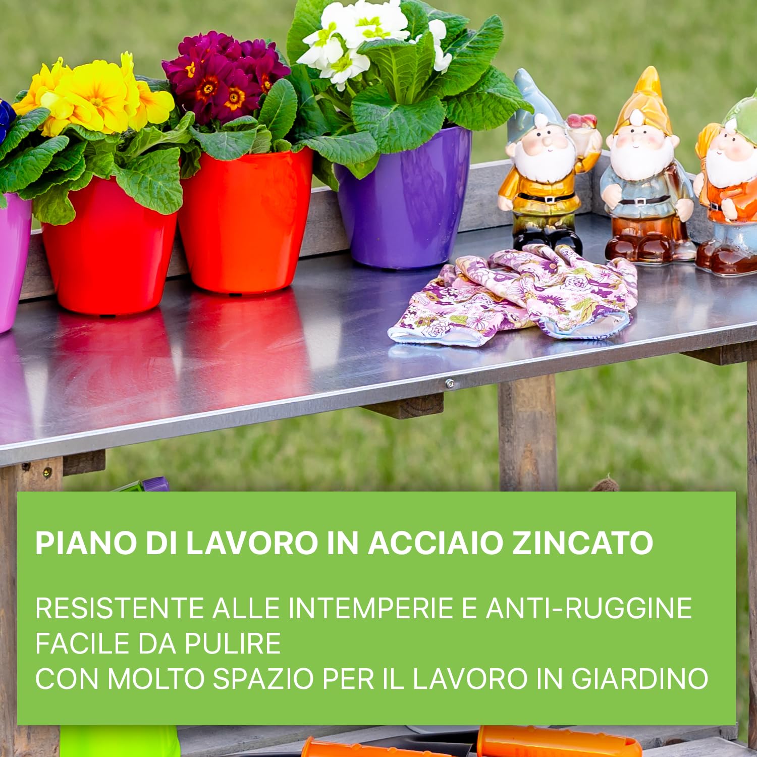 ITA Banco da giardinaggio - Tavolo da lavoro con piano in lamiera zincata - Resistente alle intemperie - Made in EU - Direttamente dal produttore - Certificato FSC - 76x38x89 cm Marrone