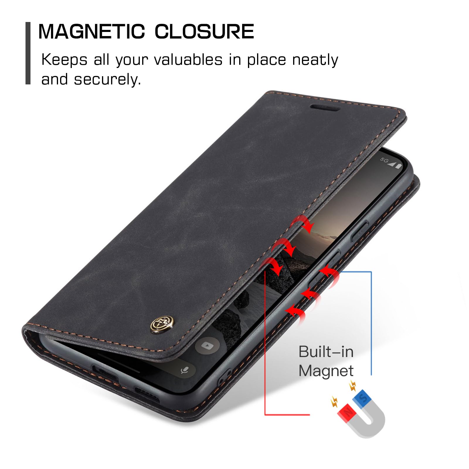 for Google Pixel 9a Case, Wallet Case Flip Leather with Card Holder Magnetic Closure Shockproof Kickstand Protective Phone Cases Cover for Pixel 9a, Black — view 3