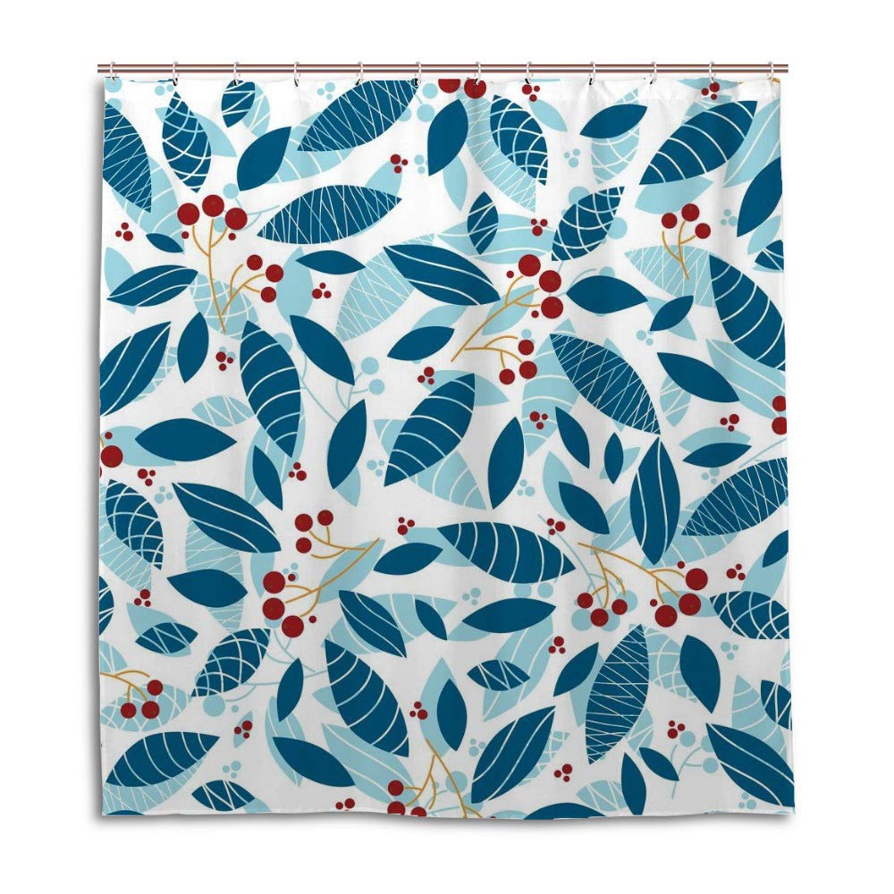 Rideau de douche imperméable en tissu premium motif de branches et baies élégant 66x72 inch