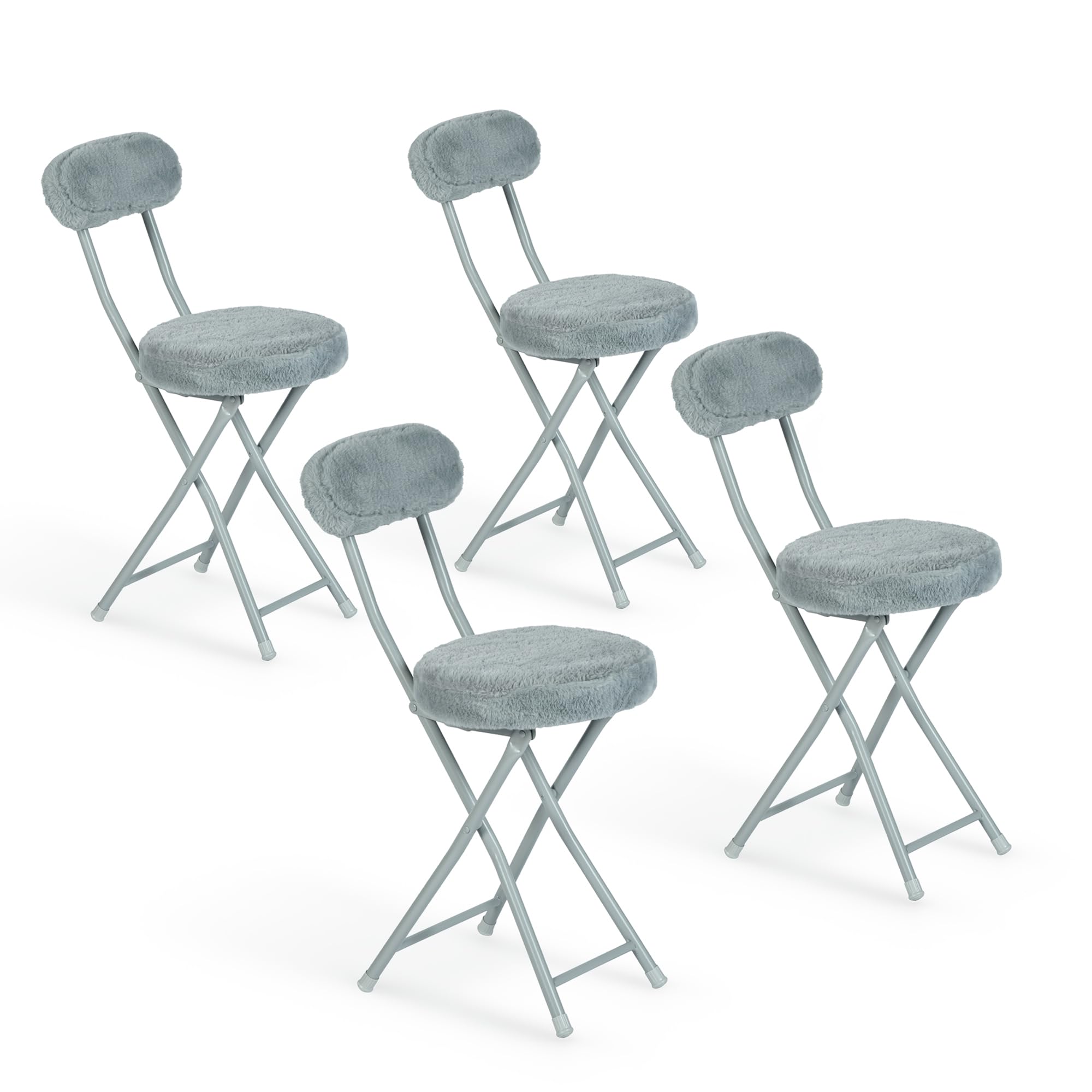 MEUBLE Cosy Juego de 4 Sillas de Comedor Plegable para Cocina, Tela de Imitación Pelo de Conejo, Estructura de Metal, Gris