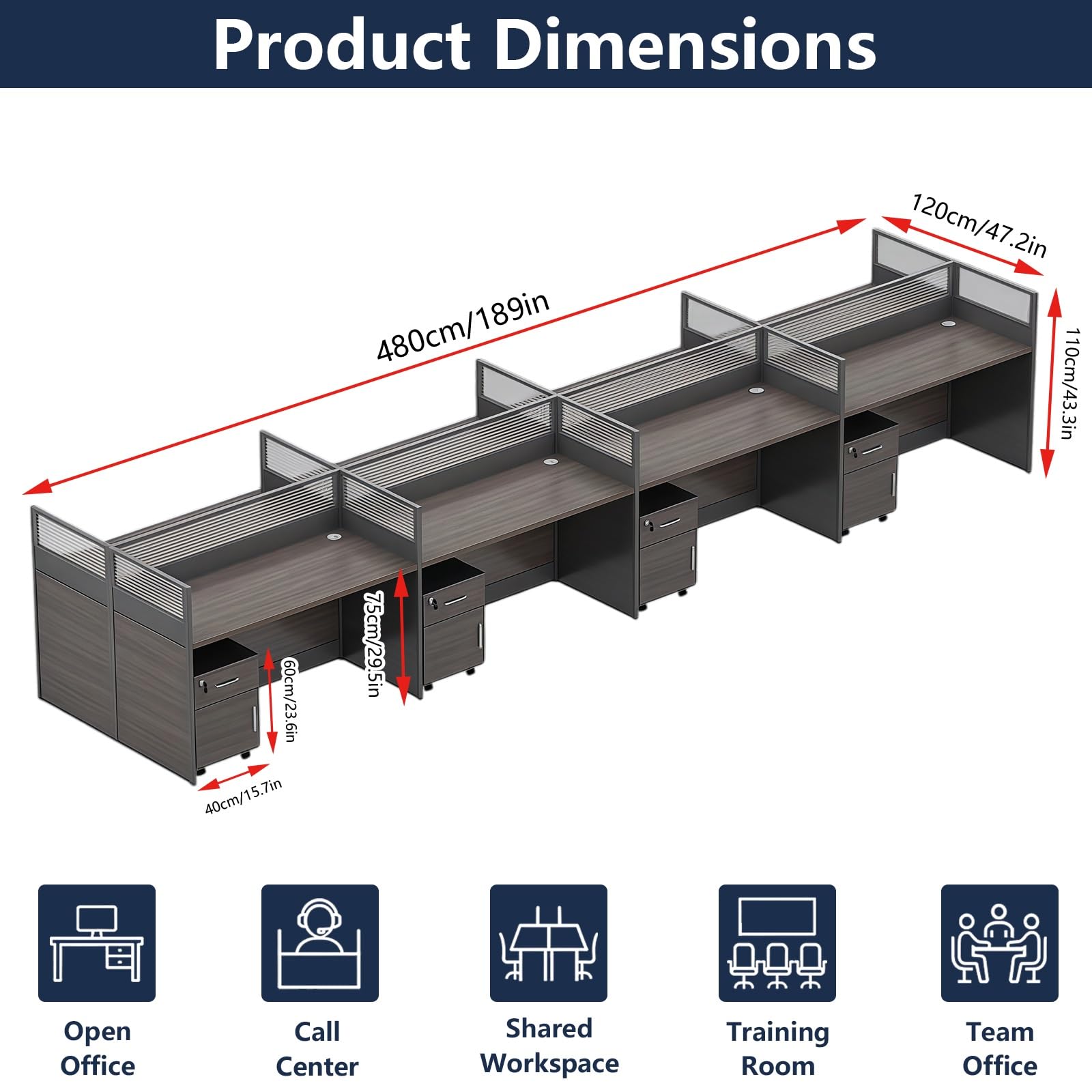 Mesa De Oficina Modular con Paneles Separadores Y Gestión De Cables, Mesa para Ordenador Oficina para Oficinas Abiertas, Call Centers Y Coworking(with Cabinet,D8 Person)