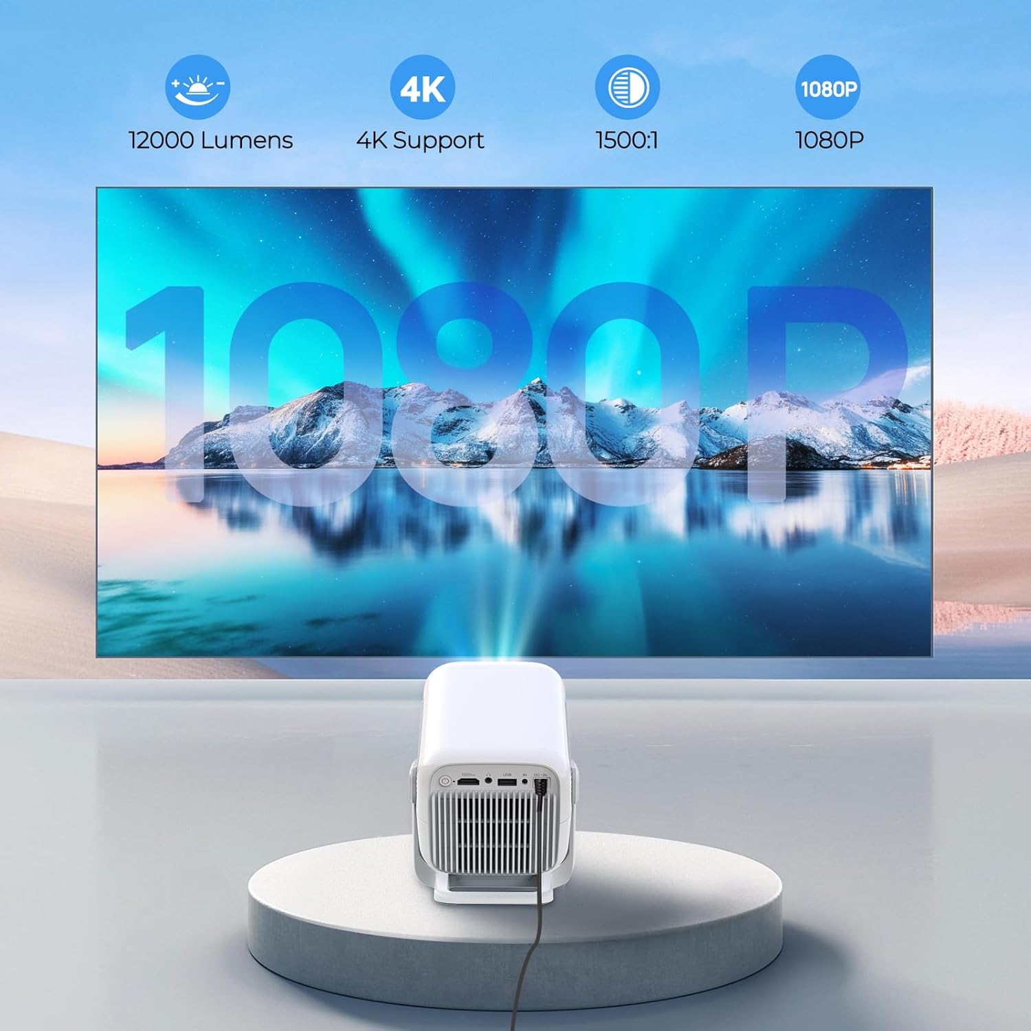 [Officially Liscensed App] Smart Projector with WiFi and Bi-directional Bluetooth Native 1080P FHD 4K Support Auto Focus & Keystone Built-in Android 13 OS Works with Prime Video YouTube Tubi