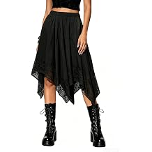 Womens Renaissance Skirt Lace Flowy Asymmetrical Pirate Skirt Set | With Pockets,Elastic Waist,Midi Length,Soft Lightweight,Solid Color,Vintage Pirate Skirt Set,Ren Faire Costume,Goth Clothes