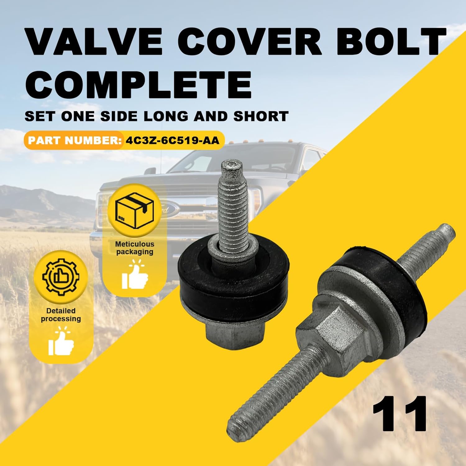 Valve Cover Bolt Replace 4C3Z-6C519-AA for Ford 6.0 Powerstroke Diesel F250 F350 E350 E450 2003-2010, Valve Cover Bolt Complete Set One Side Long and Short