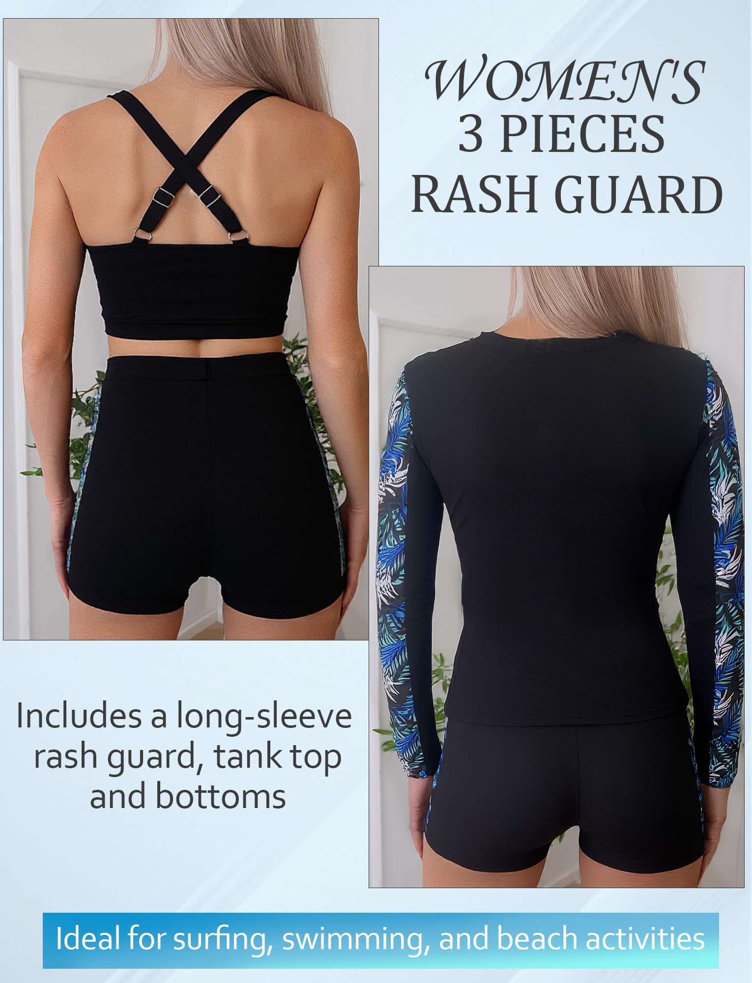 SEAUR Ensembles Rashguard pour Femmes Maillot de Bain Anti-UV avec Zip + Shorty Ensemble Maillot de Surf Plage S-XL