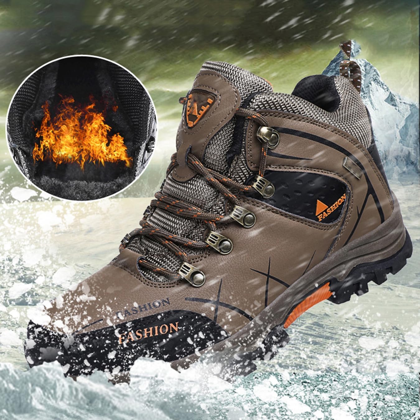 Mens Winter Hiking Boots Warm Snow Boots High-Top Non-Slip Outdoor Shoes for Trekking Fishing Camping