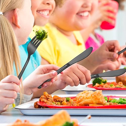 Miniatura 4 de LIANYU Juego de cubiertos negros de 15 piezas para niños pequeños, de acero inoxidable, juego de cubiertos para 5 personas, incluye cuchillo