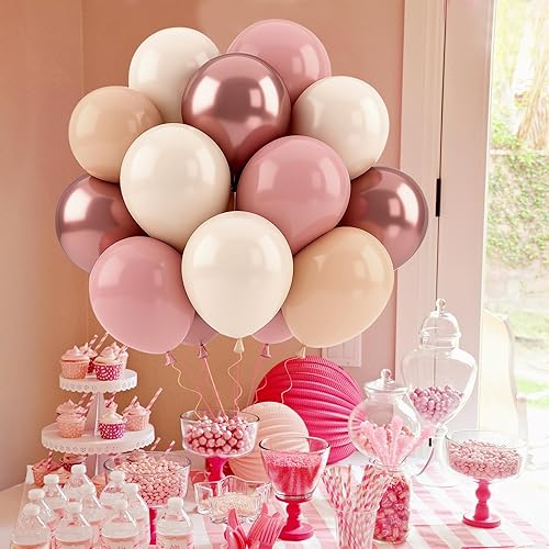 Miniatura 5 de Patimate Retro Blush Pink Balloons Set, 50 pcs 12 inch Metallic Rose Gold Dusty Pink Pastel Orange Nude Latex Balloons Kit for Birthday Bridal