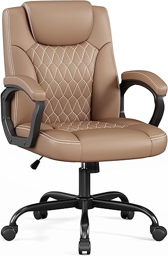 Misolant Silla de oficina, silla de escritorio ejecutiva, cómodas sillas ergonómicas de piel sintética con reposabrazos fijo, altura ajustable,