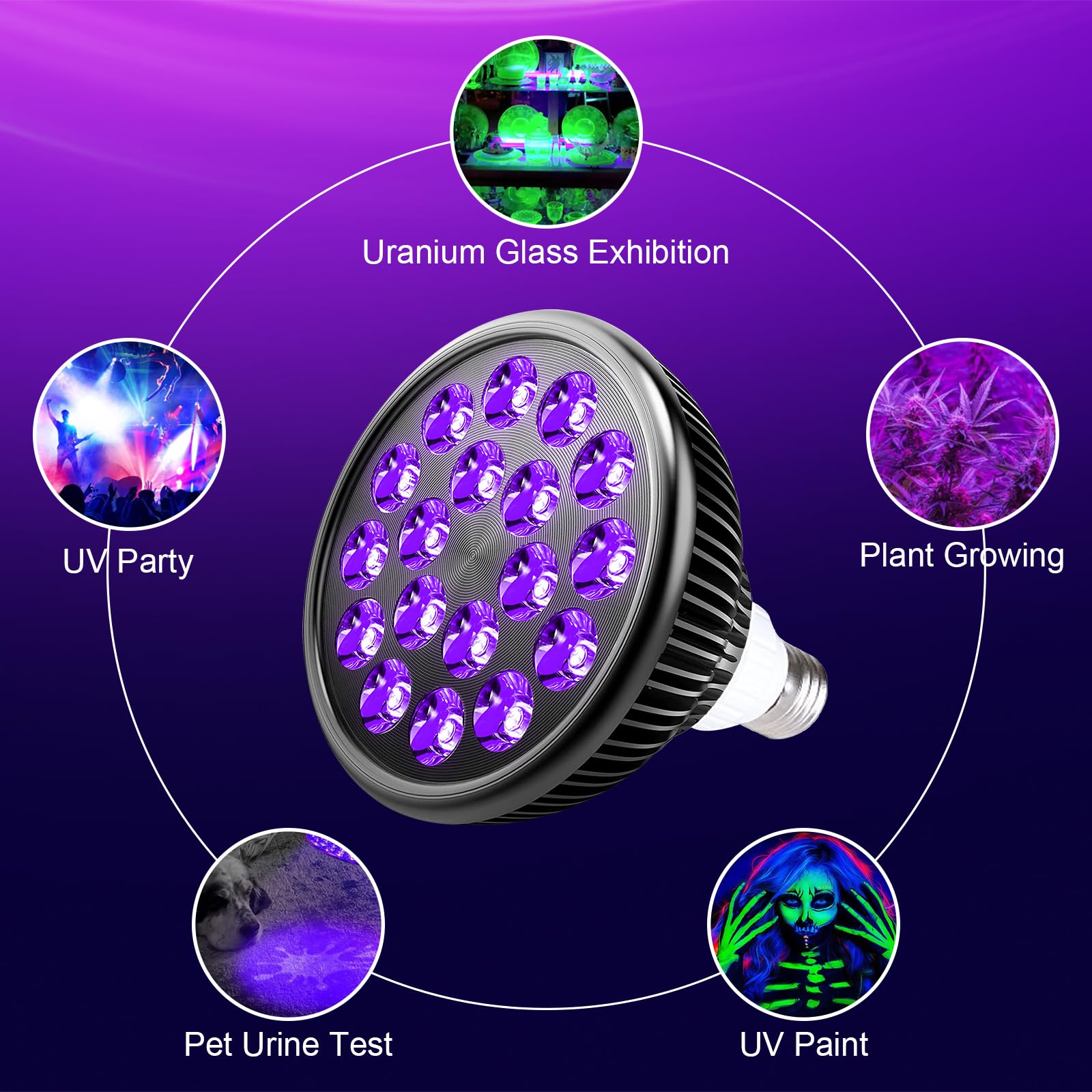 KINGBO Black Light Bulbs, 2 Pack 36W LED Blacklight Bulbs E26 | UV