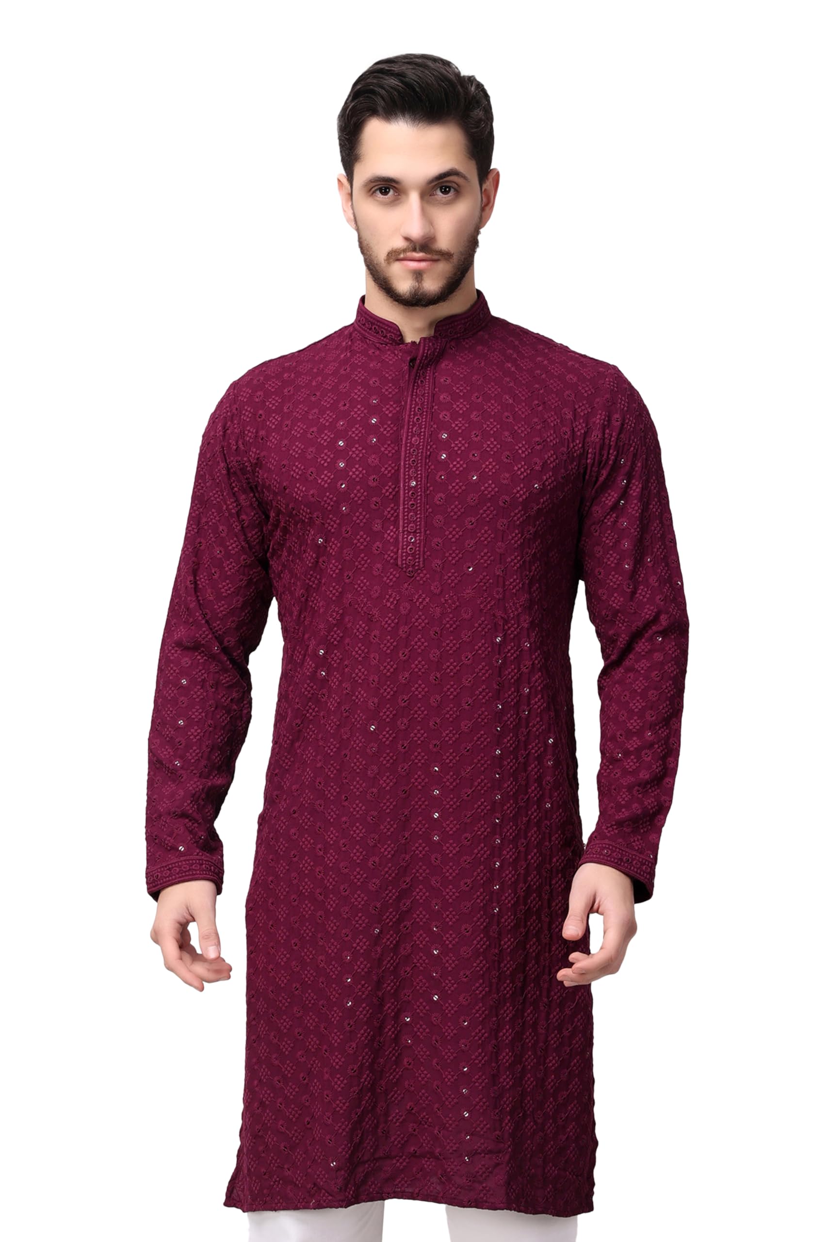 royal kurta Men's Rayon Chikankari Embroidered and Sequence Kurtas-picture-18