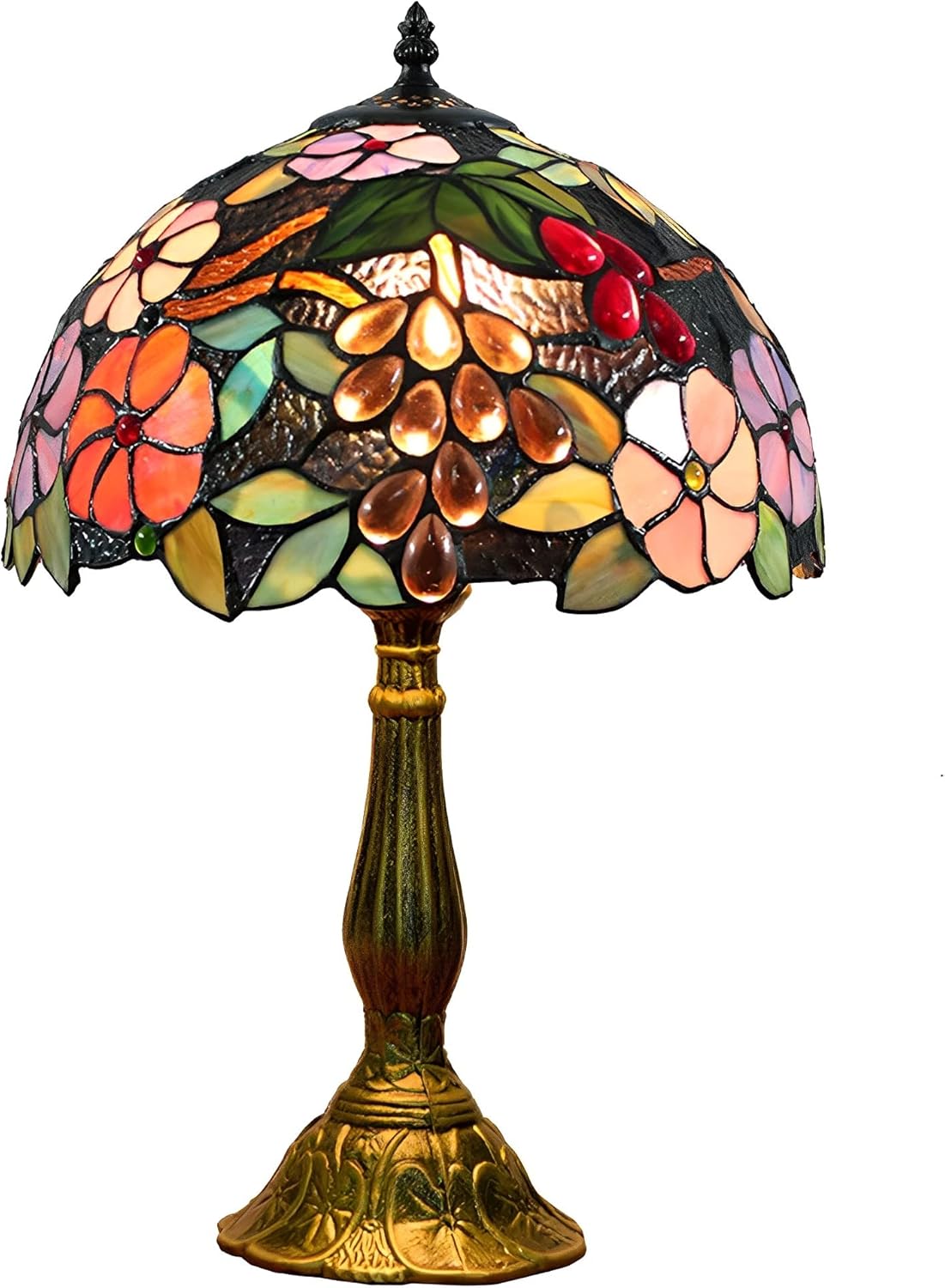Stained Glass Table Lamp Classic TiffanyStyle Desk Lighting 12-inch (30 cm) Pastoral Grape Pattern Lampshade Reading Light Handmade Decor Gifts Bedside Desk Light