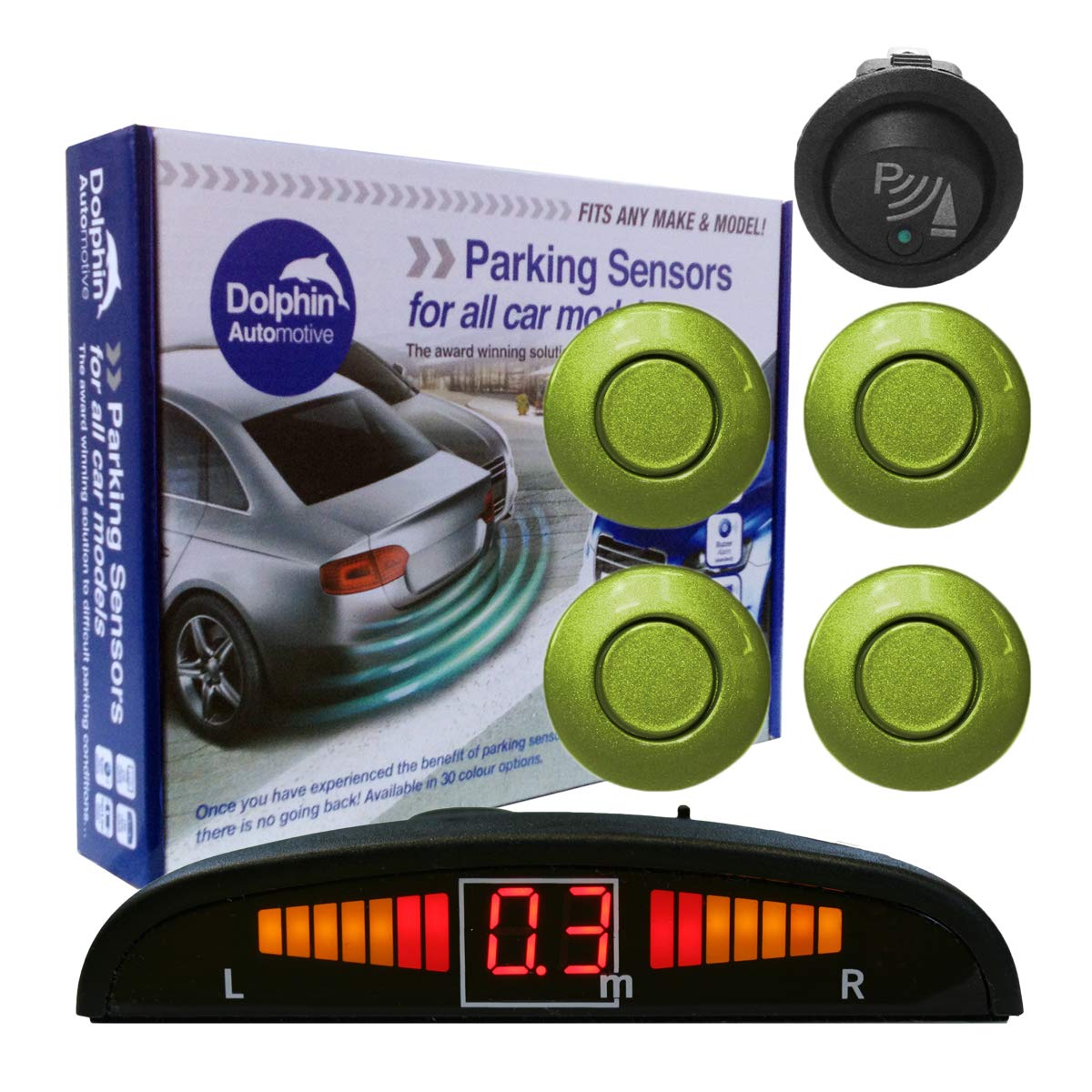 Dolphin Automotive DPS450F Front Parking Sensors In 32 Colours 4 Ultrasonic Radar Sensors Kit Audio & Display Alert System Matt & Gloss Black +30 More Colours (Sea Blue) — view 7