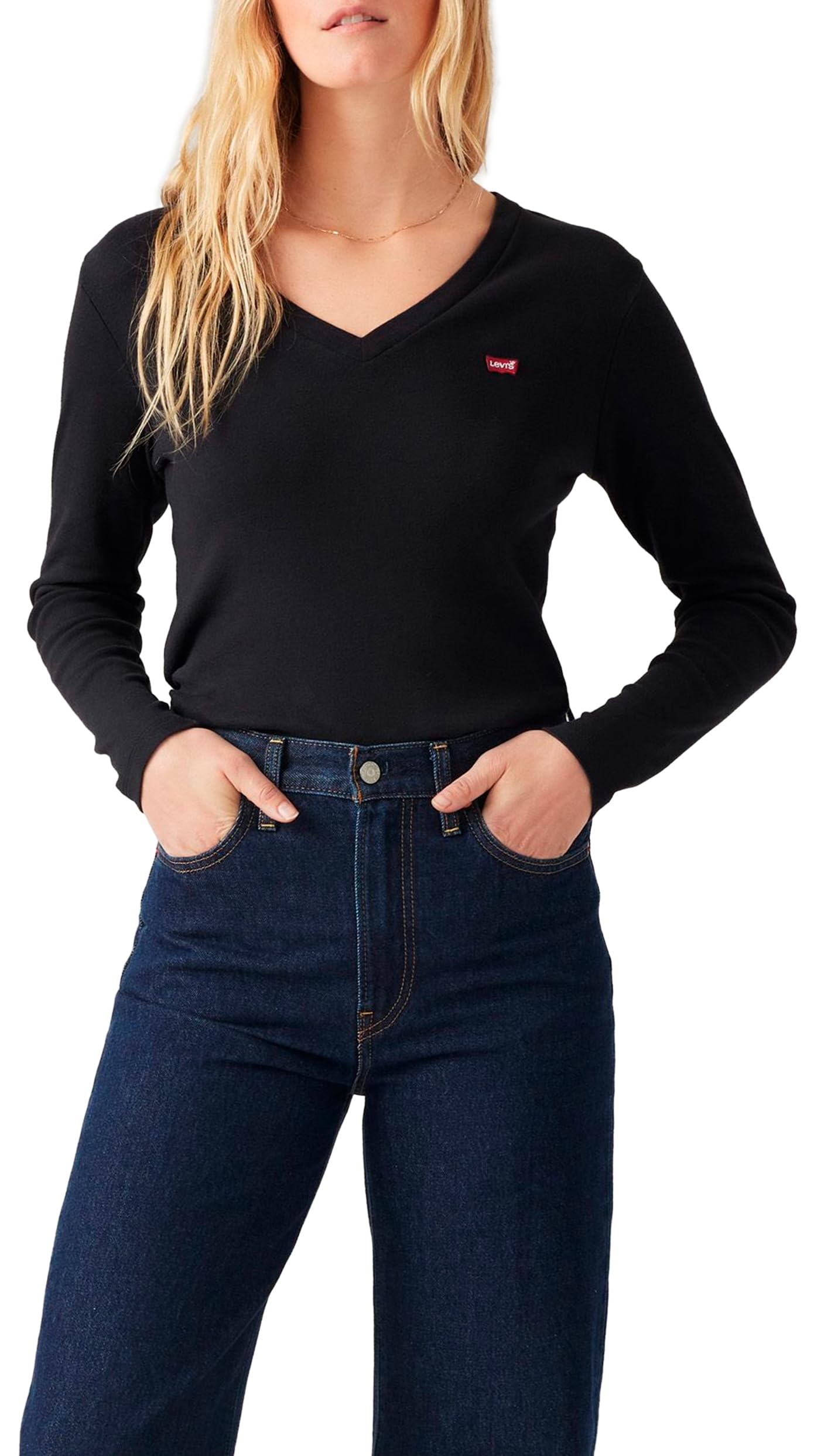 Levi's Women's Essential Hm LS Vneck T-Shirt, Caviar, L