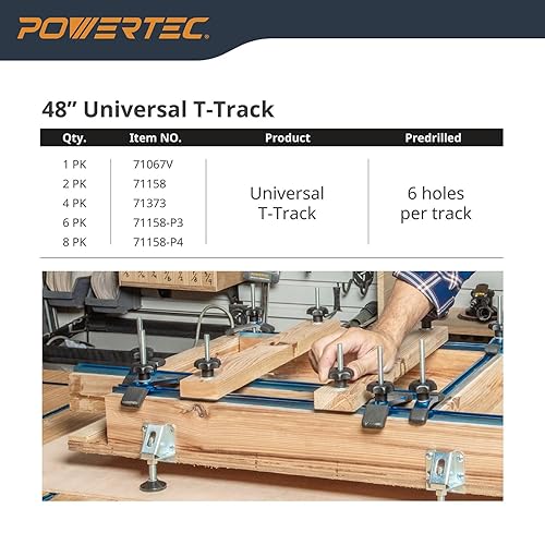 Miniatura 11 de POWERTEC 71698V Kit de intersección de pista en T de 3 pulgadas con orificios de montaje preperforados, para pista en T universal, plantillas y
