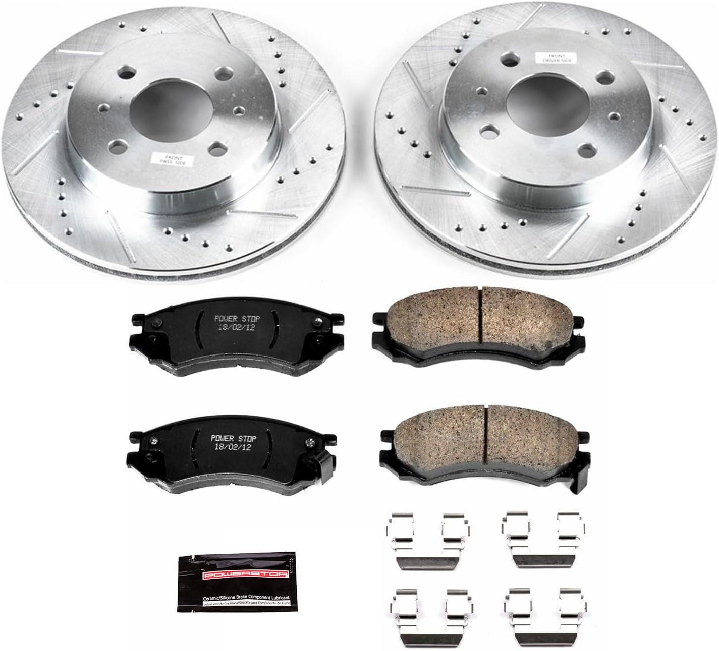 PowerStop Front Brake Kit For Saturn SC 1991-92 |SC1 1993-02 |SC2 1993-02 |SL 1991-02 |SL1 1991-02 |Saturn SL2 1991-02 - Drilled and Slotted Disc Rotors with Ceramic Brake Pads Replacement, K1515