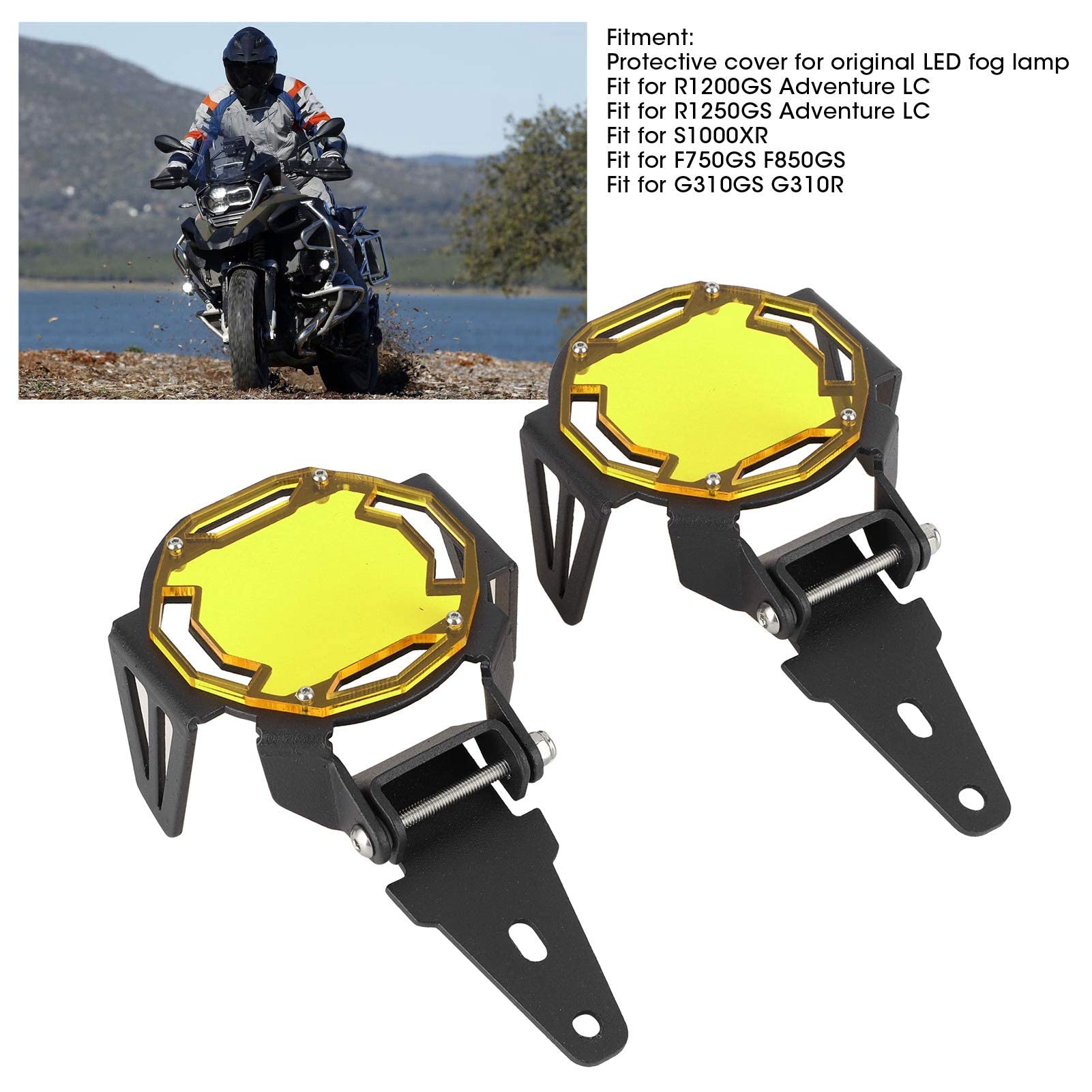 Osłona przeciwmgielna, 1K6941005S 1K6941006S Motocykl Osłona przeciwmgielna Osłona ochronna Osłona lampy LED Pasuje do R1200GS / R1250GS Adventure LC(żółty)