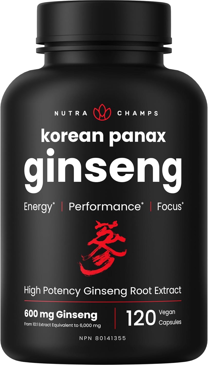Korean Red Panax Ginseng 6000mg Per Serving | 10:1 Ginseng Root Extract with 5% Ginsenosides for Energy, Focus & Performance | Ginseng Supplement with Korean Panax Ginseng Capsules | Vegan & Non-GMO | 120 Capsules