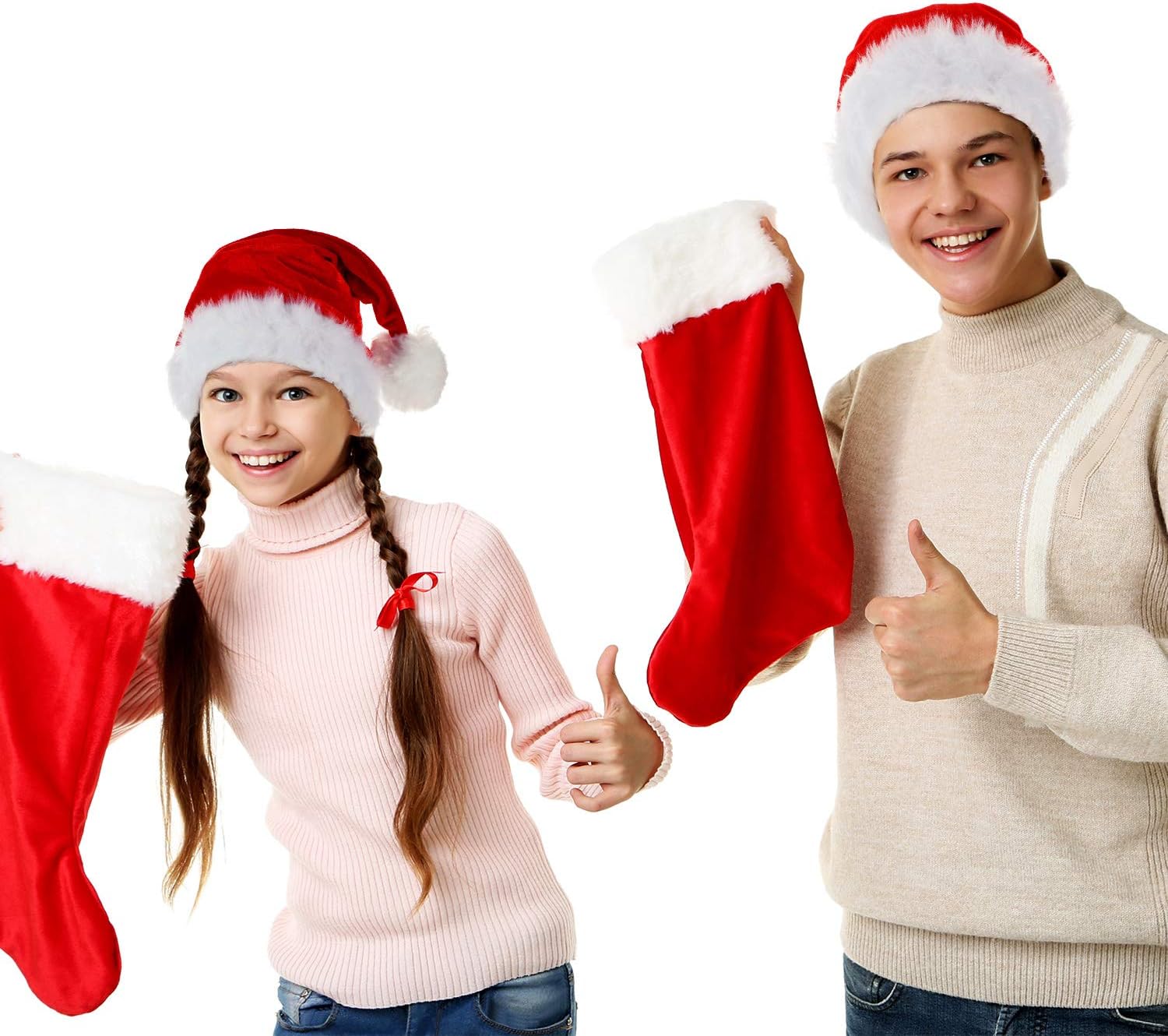 SATINIOR 8 Pieces Christmas Santa Hat Red and White Plush Christmas Hat for Adults Kids