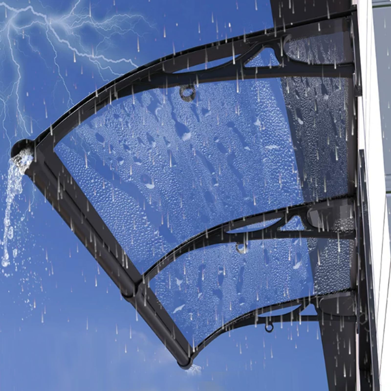 Marquise en polycarbonate transparent 150x230cm avec protection pluie et neige