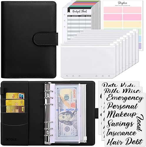 SKYDUE Carpeta de presupuesto con sobres de efectivo y hojas de presupuesto de gastos, organizador de dinero para efectivo, planificador de