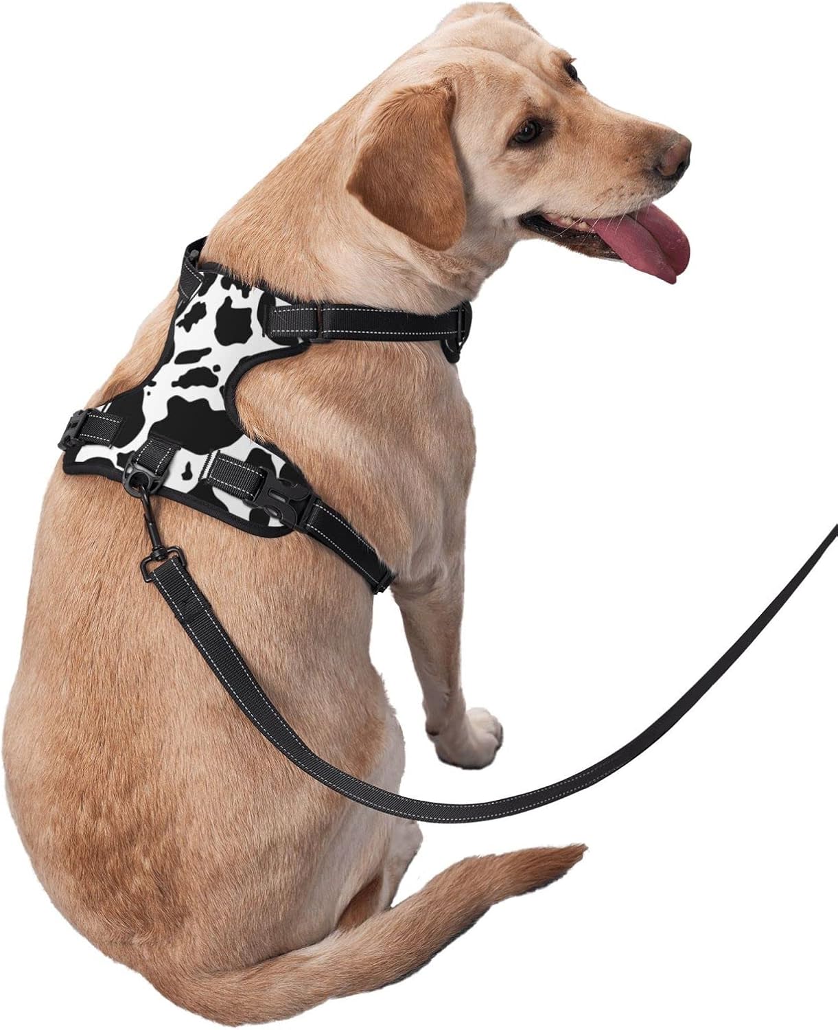 No Pull Dog Harness, Cow Black White Walking Pet Puppy Harness with Leash, Adjustable Reflective Vest Easy Control for Small Medium Large Dogs Cats