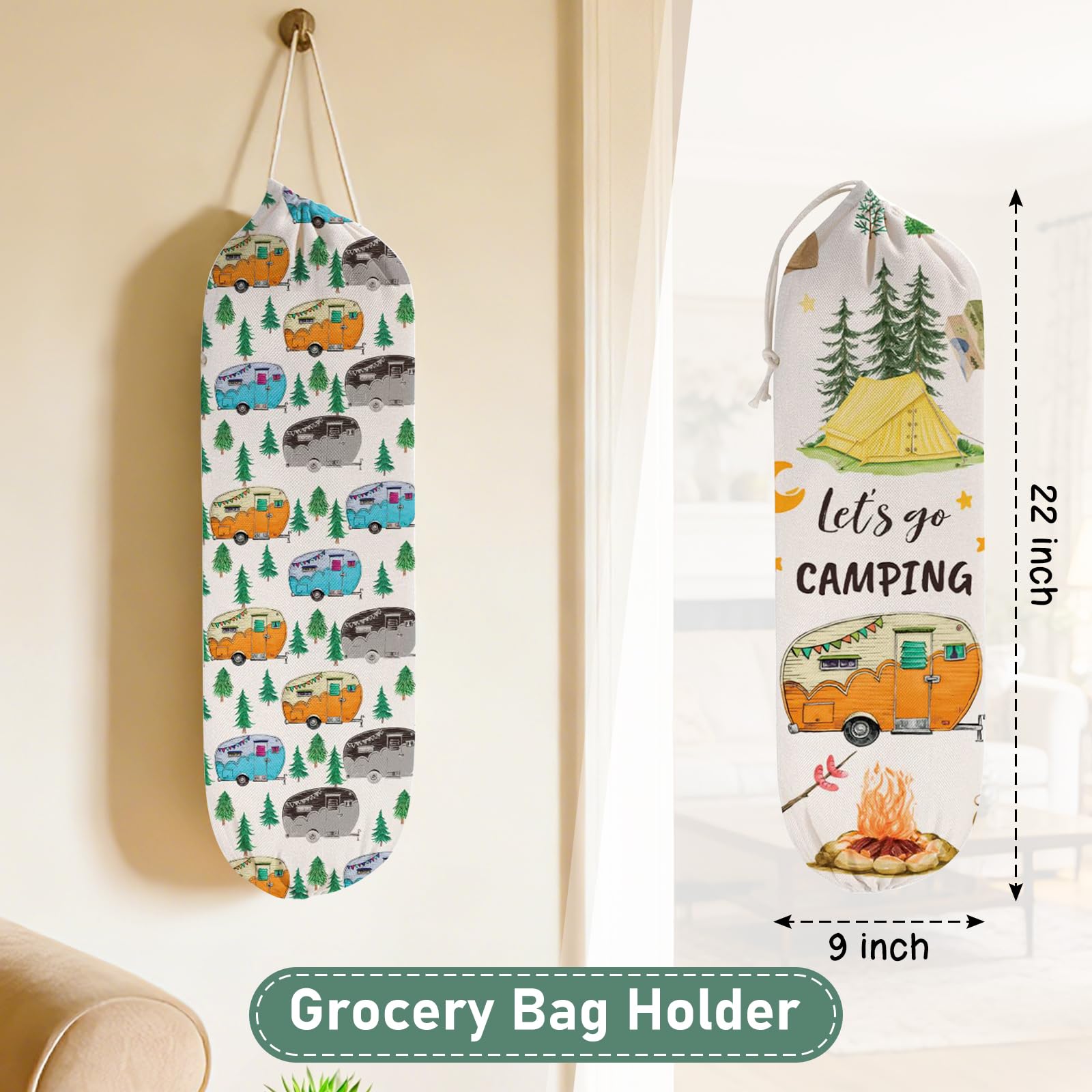 Paquete de 2 soportes para bolsas de plástico para colgar bolsas de comestibles, dispensador de bolsas de plástico lavable, dispensadores de almacenamiento para bolsas de basura, organizador de bolsas