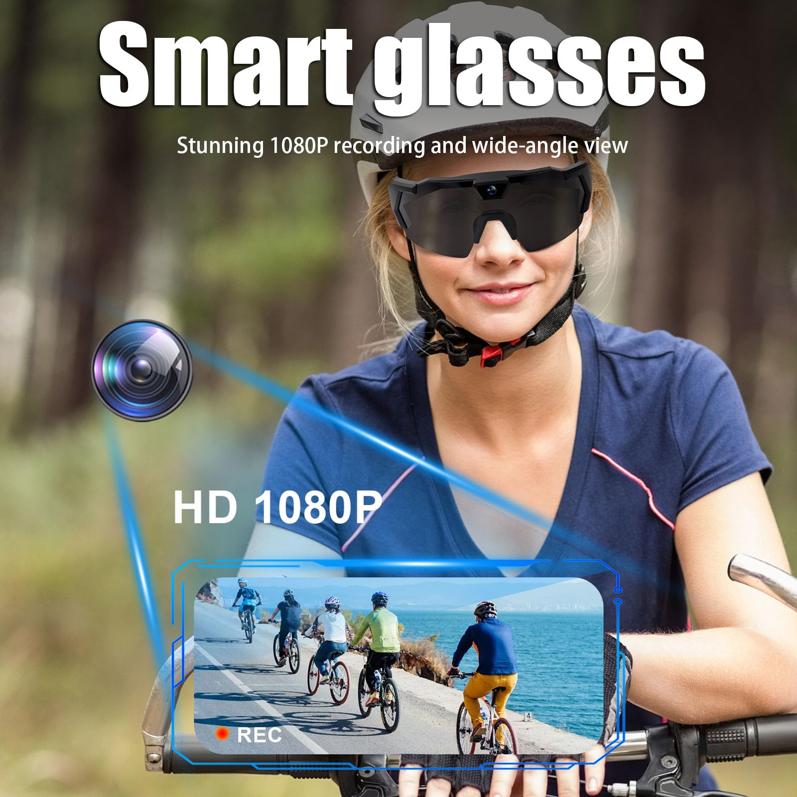 Occhiali da Corsa con Telecamera HD 1080P, Occhiali da Sole con Action Camera da 64G ROM, Ideali per Sport all'Aperto, Ciclismo e Viaggi, Adatti a Uomo e Donna