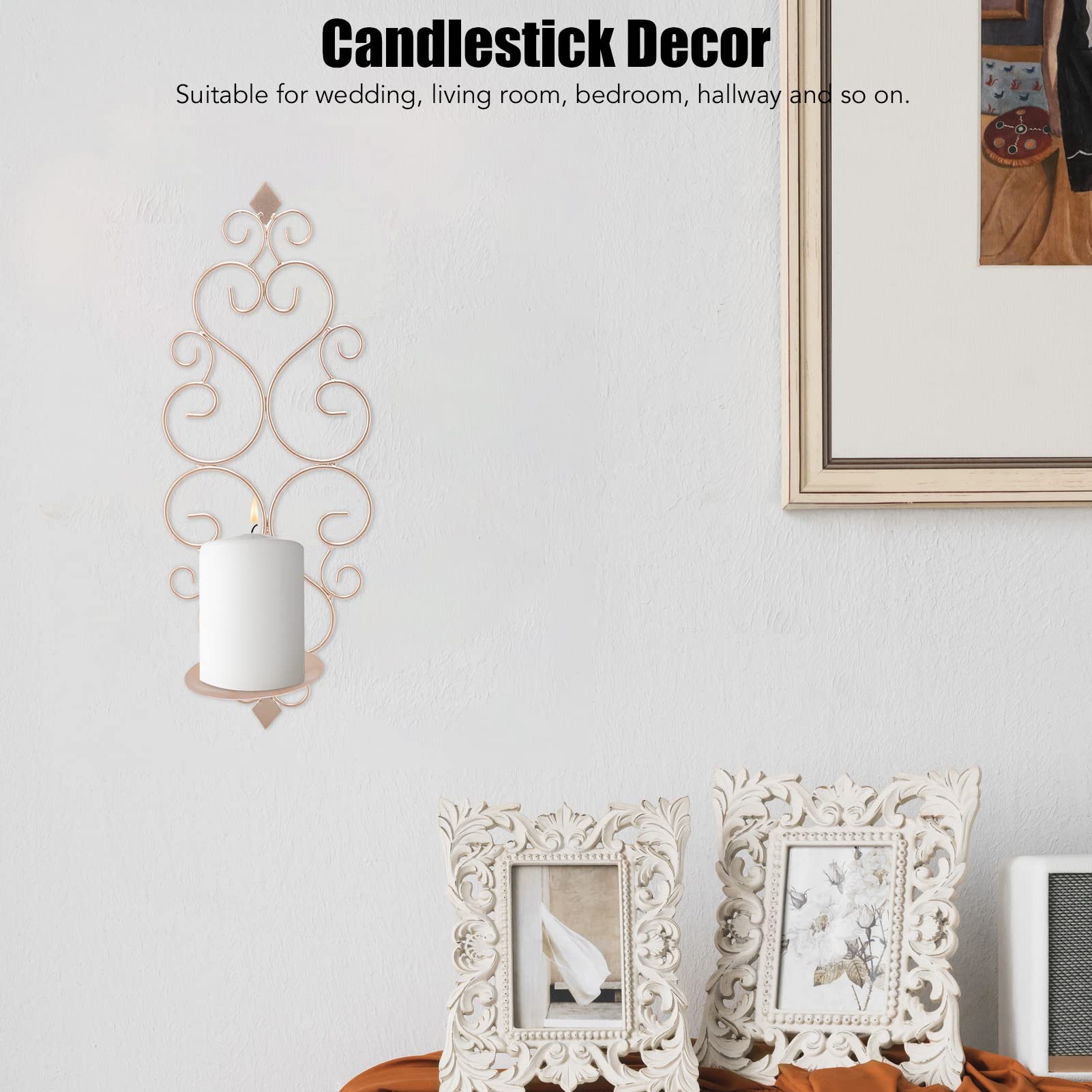 Candle Sconces for The Wall, Romantic Wall Hanging Candle Holder Wall Mounted Candle Sconces Holder Wall Sconces Decor for Living Room Dining Room(Rose Gold)