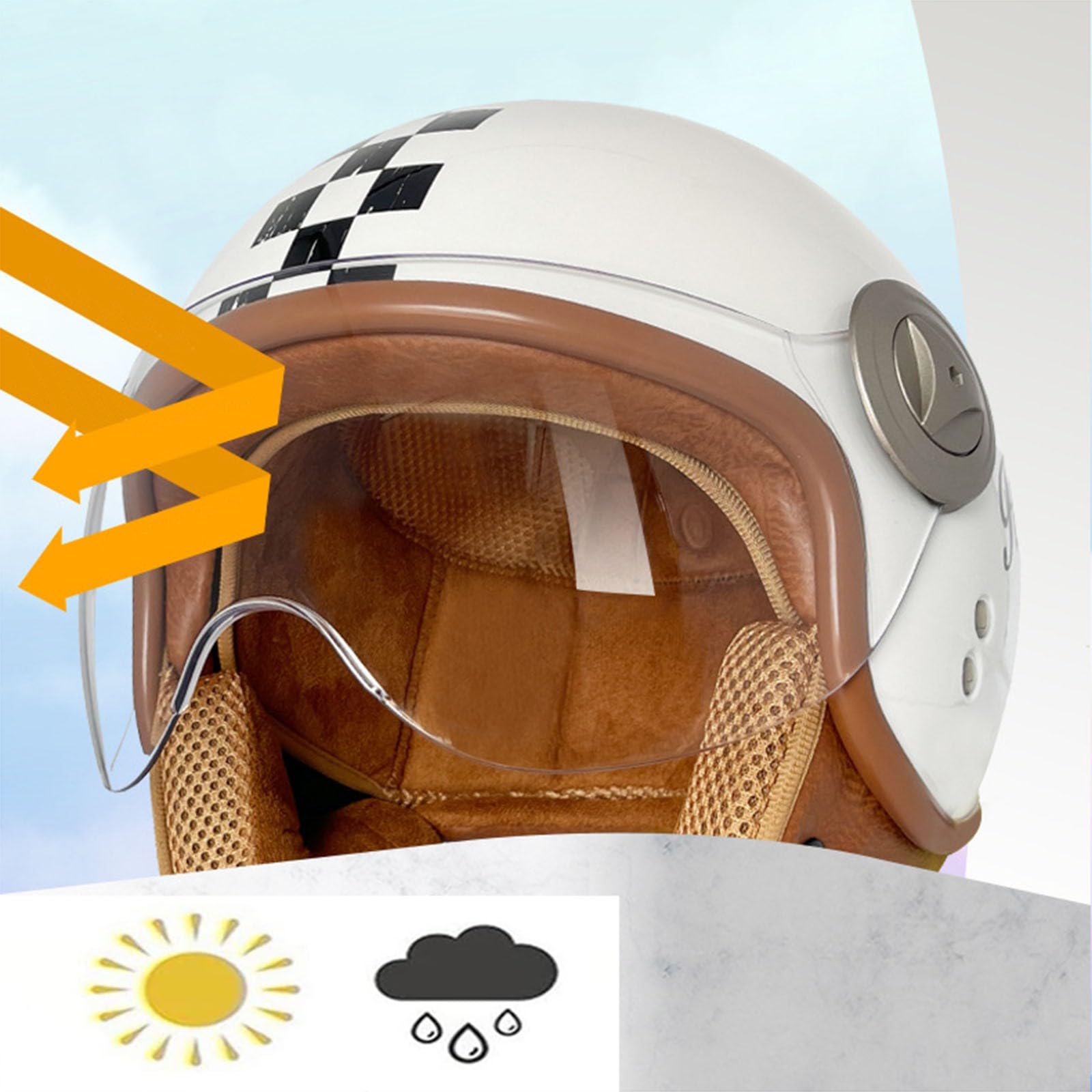 Kask motocyklowy w stylu vintage, otwarty kask dla dorosłych, retro 3/4, otwarty kask motocyklowy, z certyfikatem ECE / DOT, dla dorosłych, mężczyzn i kobiet
