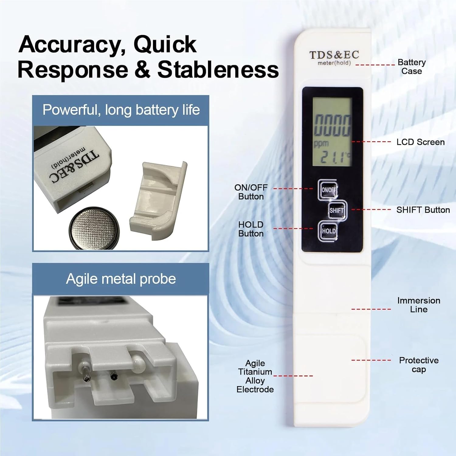 TDS Meter, Digital Water Tester 4 in 1 Quality TDS EC Temperature Meter 0.1-80°C 32-176°F Condcuctivity 0-9999 Μ Cm 0-9999ppm,Digital Water Tester