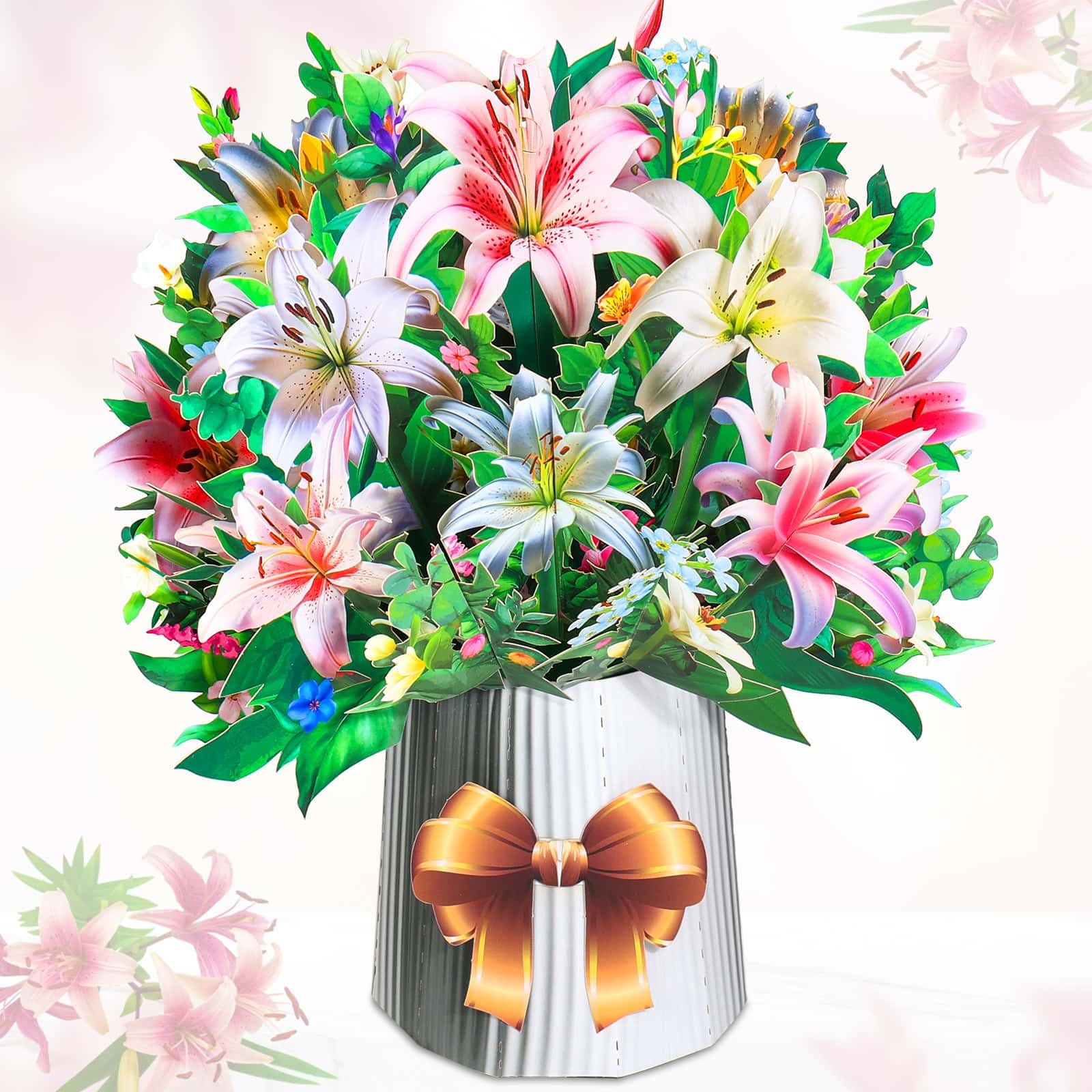 shynek Paper Flower Pop Up Cards, Lilies Flower Bouquet Card 3D Greeting Cards for Mother's Day, Graduation, Anniversary, Birthday, Congratulations,