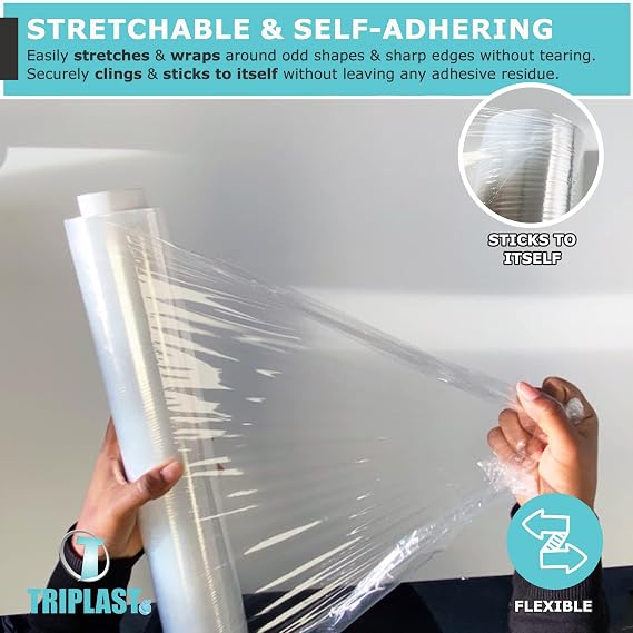 Triplast Pallet Stretch Wrap Roll (400mm x 250m) - Pick Qty & Colour - Heavy Duty Plastic Luggage Shrink Wrap & Strong Industrial Cling Film for Removals & Warehouse Packaging Use (Clear, 1 Roll)