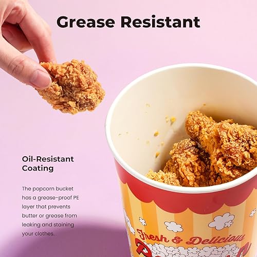 Miniatura 5 de Paquete de 25 cubos de palomitas de maíz desechables  Contenedores de papel amarillo y rojo de 64 onzas  Tazas de palomitas de maíz individuales