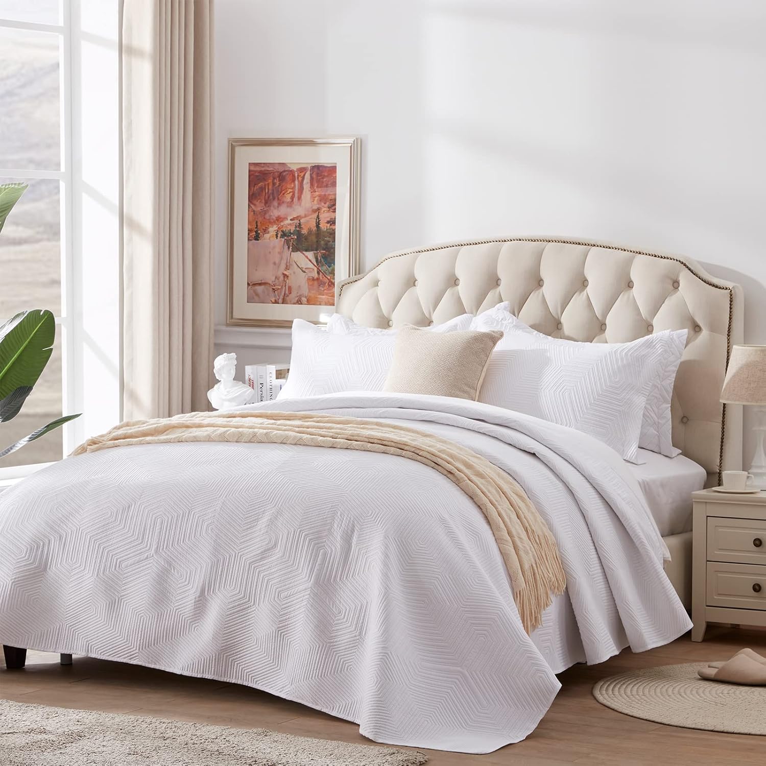 SunStyle Home White Queen Quilt Set Bedspread Coverlet Bed