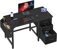 Lufeiya 47 Inch Computer Desk with Reversible Fabric File Drawers Cabinet, Black Home Office Gaming Study Desk for Small Spaces