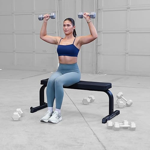 Miniatura 2 de Body-Solid (GFB350B) Banco de pesas plano de 600 libras de capacidad ajustable para entrenamiento de fuerza, estiramiento, ejercicios abdominales y