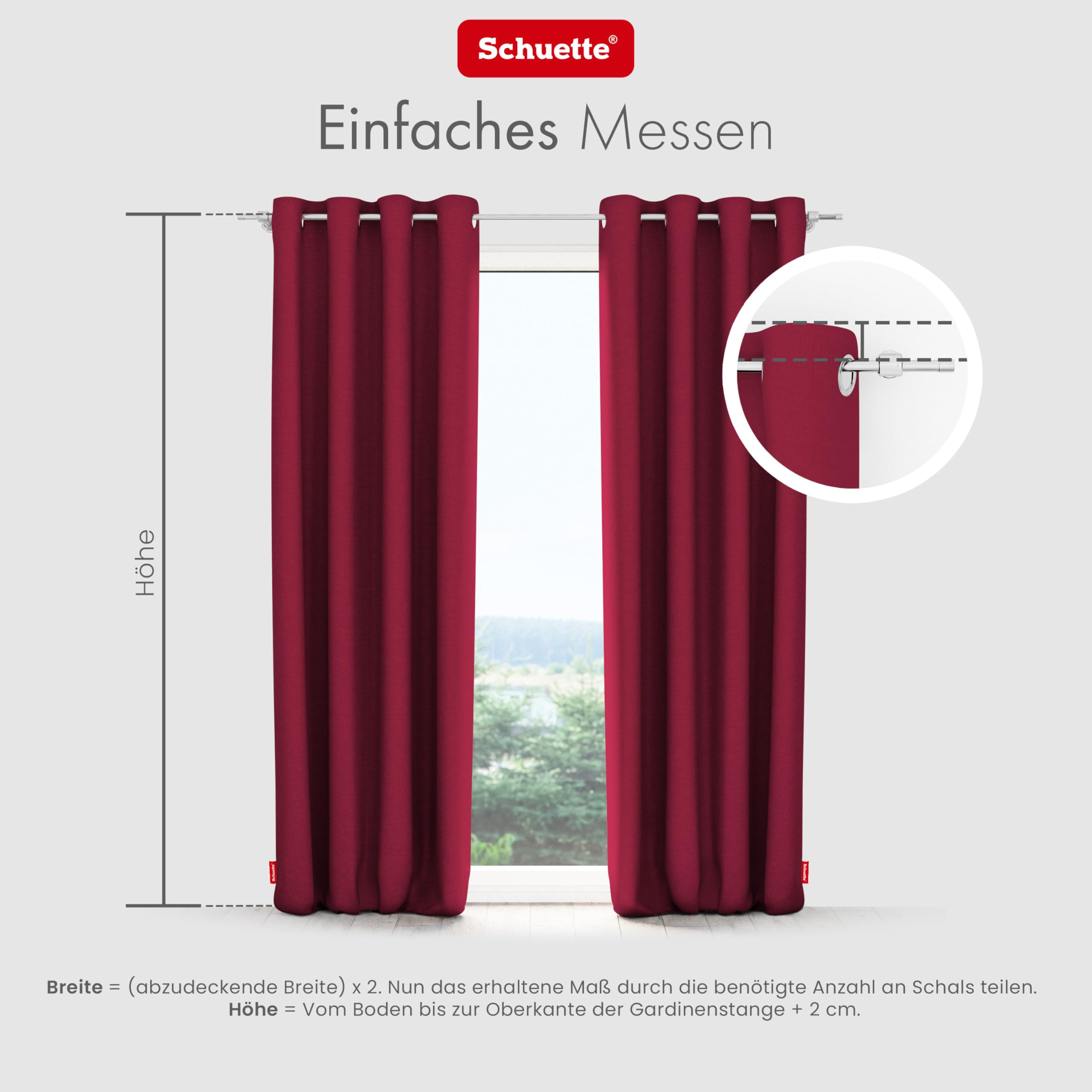 Schuette® Verdunklungsvorhang mit Ösen ● Century Black: Firre Dance (Rot) ● 230x130cm Höhe x Breite (1 Stück) ● Blackout Vorhang Verdunkelung Knitterfrei Pflegeleicht Gardine Thermo Blickdicht
