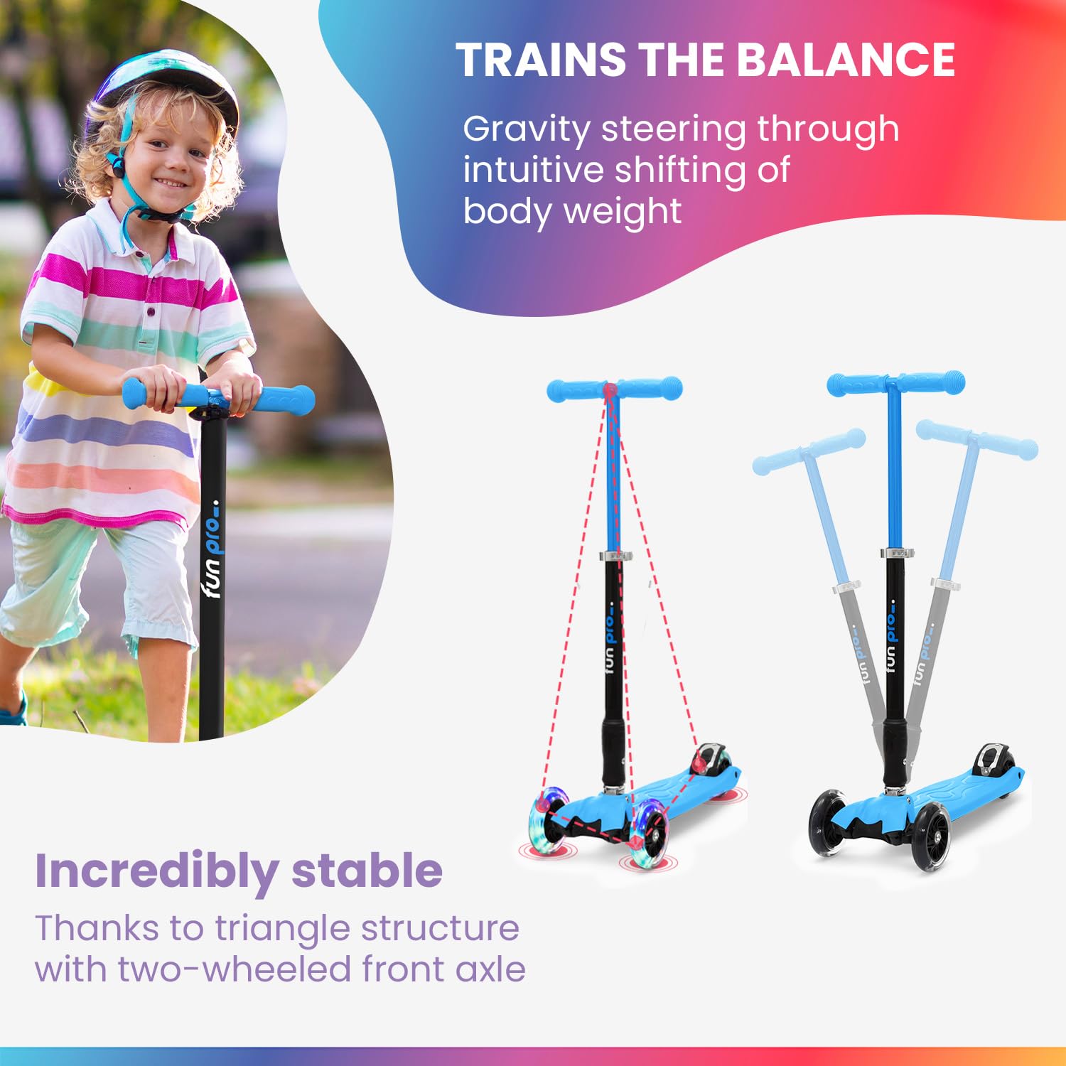 fun pro Twee - vanaf ca. 5 jaar, tot 80 kg, de veilige premium kinderstep, LED-wielen, opvouwbaar, (kickboard, scooter), TÜV-getest (blauw fun pro Twee - vanaf ca. 5 jaar, tot 80 kg, de veilige premium kinderstep, LED-wielen, opvouwbaar, (kickboard, scooter), TÜV-getest (blauw