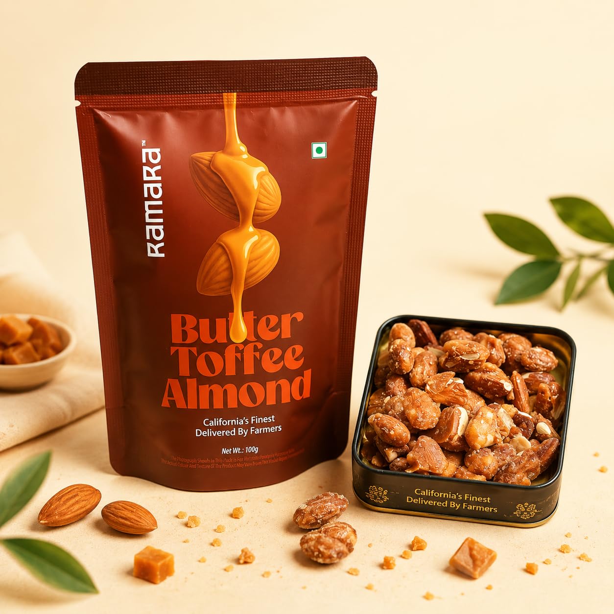 Ramara Butter Toffee Almonds 200g | Crunchy Caramelized Almonds | Premium Roasted Badam | Sweet & Buttery Protein-Rich Snack | Gourmet Dry Fruits | Delicious Treat for Gifting & Snacking
