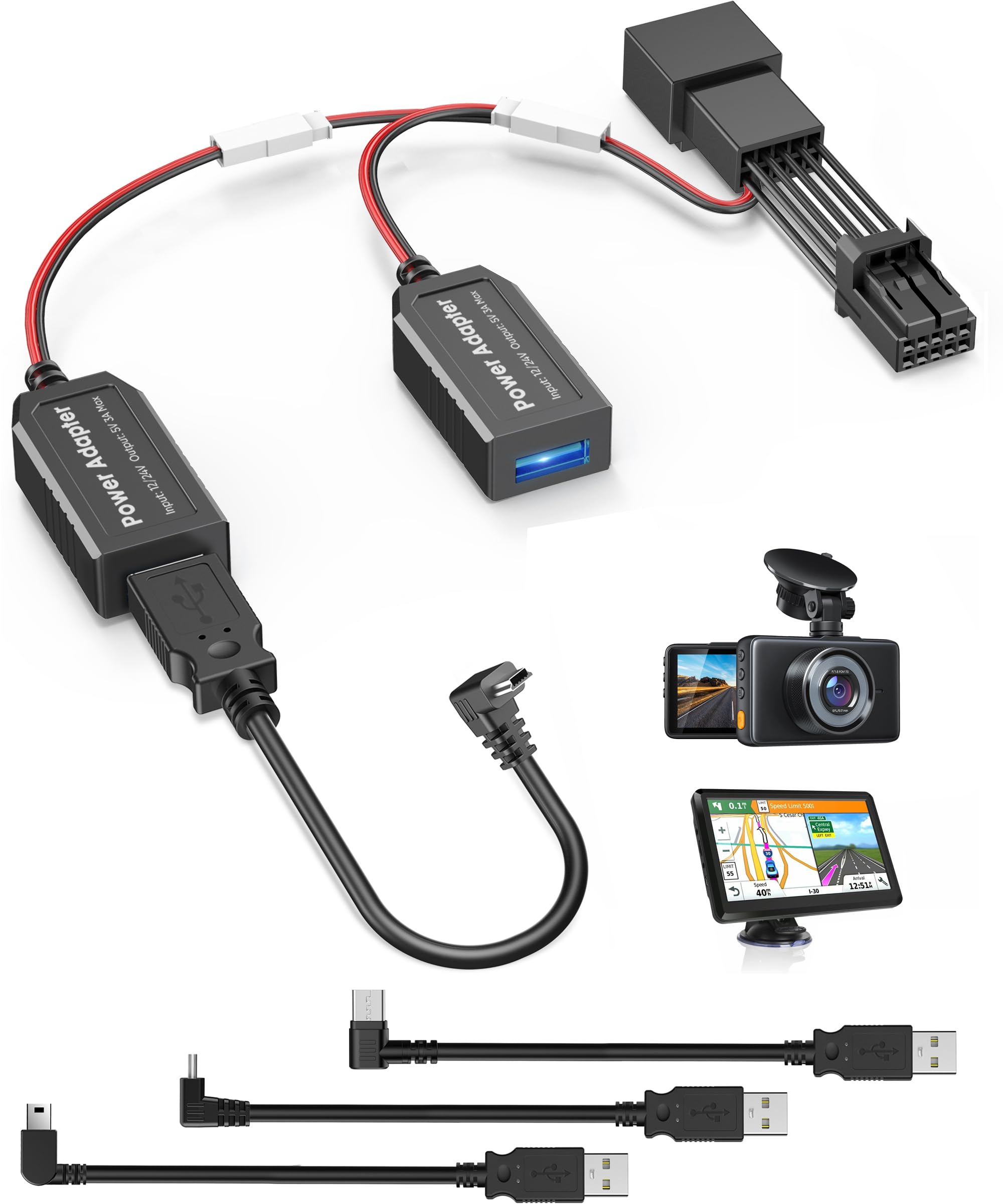 Dash Cam Power Adapter,(10P Type A)Fit Select Infiniti/Mazda/Nissan/Subaru,Connect to Auto-Dimming Rearview Mirror,Built-in Hide Power Adapter Charging Cable for Garmin Nuvi GPS Dashcam Mirror Camera