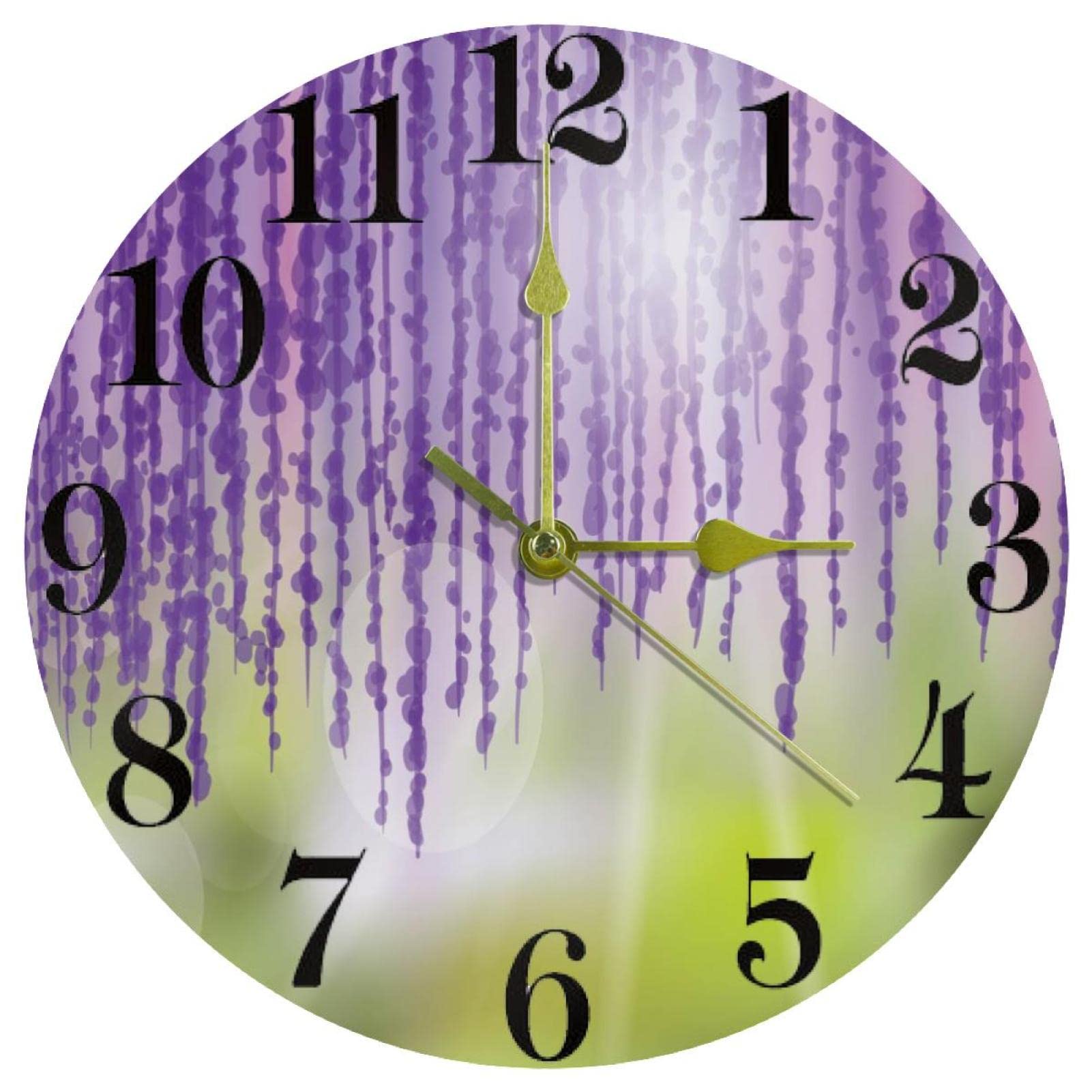 Horloge murale à quartz silencieuse fleur de glycine violette brillante montre 25.4 cm pile