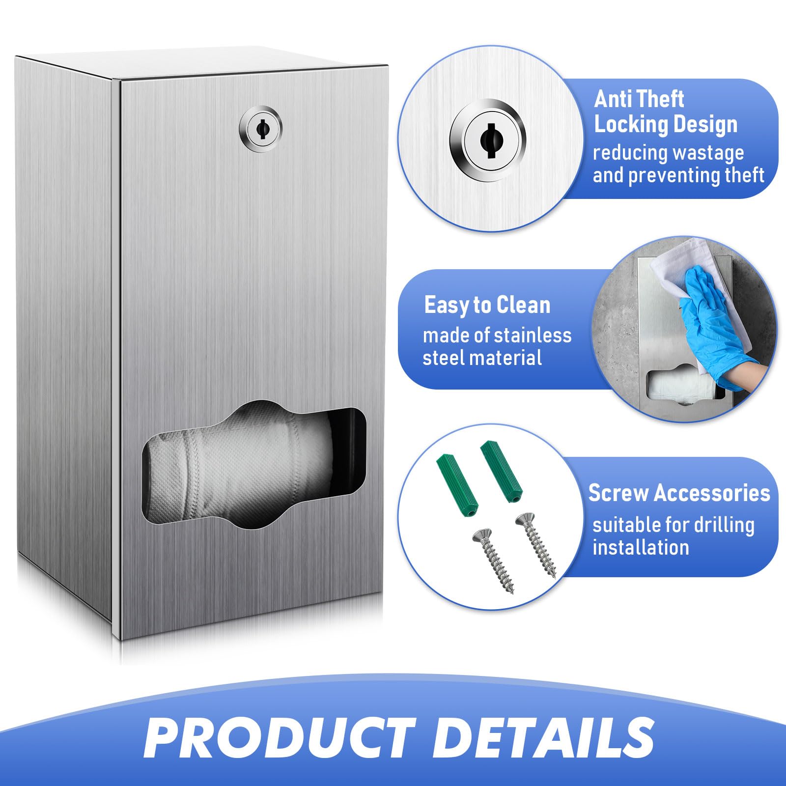 Layhit Dispensador de papel higiénico comercial de doble rollo, soporte de papel higiénico de acero inoxidable, dispensador de papel higiénico comercial resistente con cerradura para centro comercial,