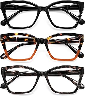 3Pack Reading Glasses for Women-Blue Light Blocking Readers Fashion Cat Eye Eyeglasses Spring Hinge