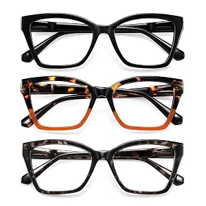resjok 3Pack Reading Glasses for Women-Blue Light Blocking Readers Fashion Cat Eye Eyeglasses Spring Hinge