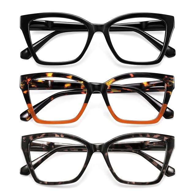 resjok 3Pack Reading Glasses for Women-Blue Light Blocking Readers Fashion Cat Eye Eyeglasses Spring Hinge