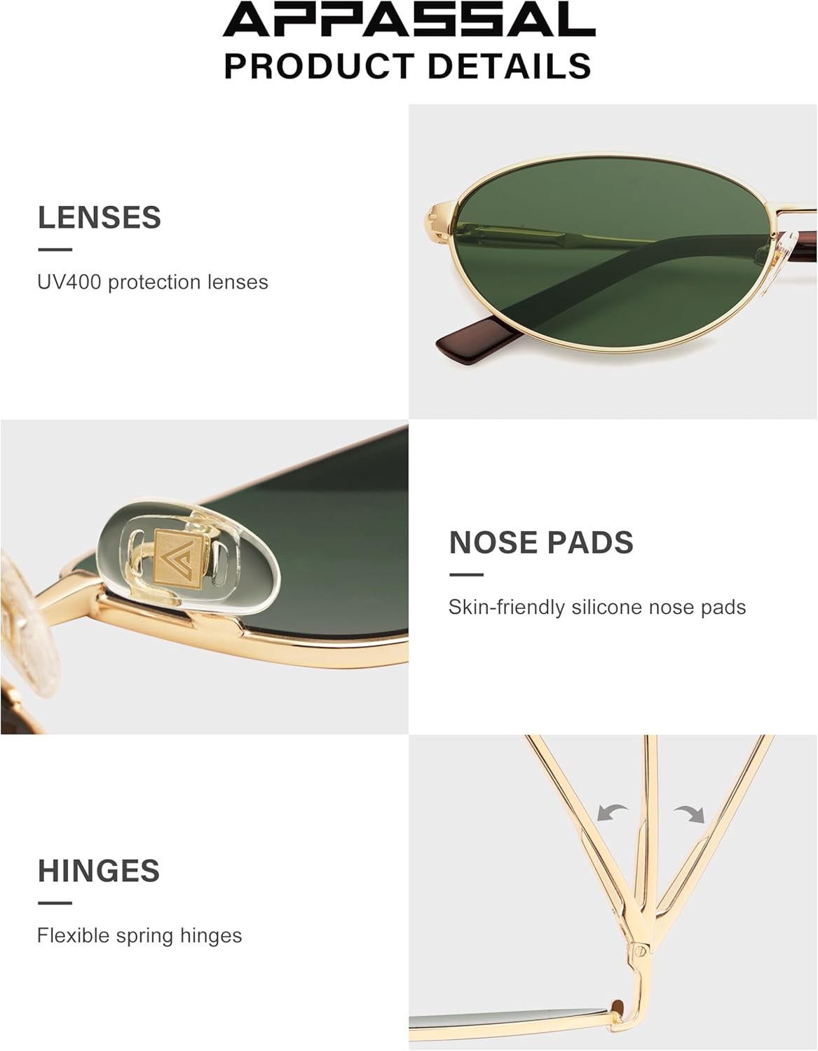 Retro Oval Sunglasses for Women Mens with Spring Hinge Sunnies AP3696 - Image 3