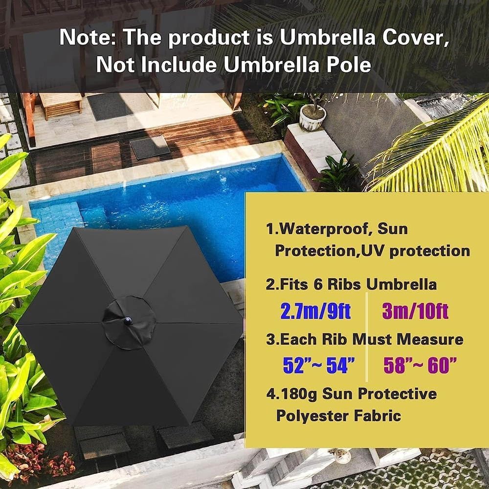 Telo di Ricambio per Ombrellone da Spiaggia e Piscina – Copertura in Tela Impermeabile per Ombrellone da Mercato, Tessuto 8 Stecche per Giardino(Beige,300cm(10ft)/6Ribs)