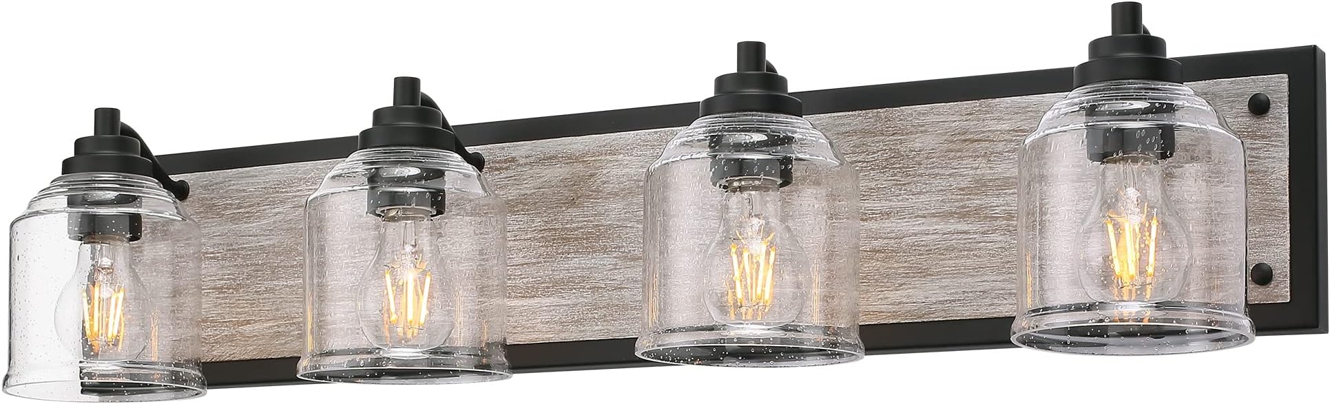 31.5" Large Farmhouse Bathroom Vanity Light, 4-Light Grey Metal Vanity Light with Bubble Glass Shades,Rustic Wall Sconce Lighting Fixtures Over Mirror for Bathroom,Kitchen. BD005-4-BK