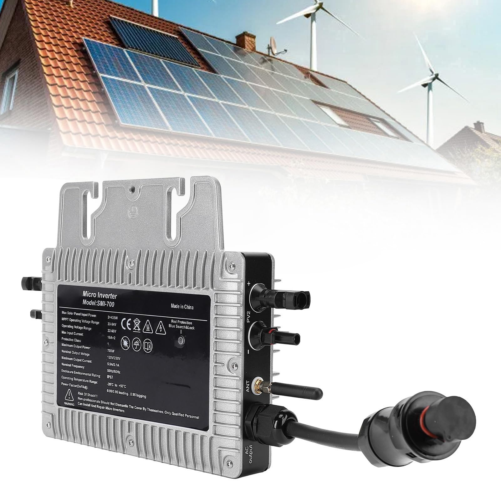 Inverter WiFi da 700 W, MPPT a Onda Sinusoidale Pura Impilabile per Sistemi Solari da Balcone, Soluzione di Gestione Energetica Ad Alta Efficienza
